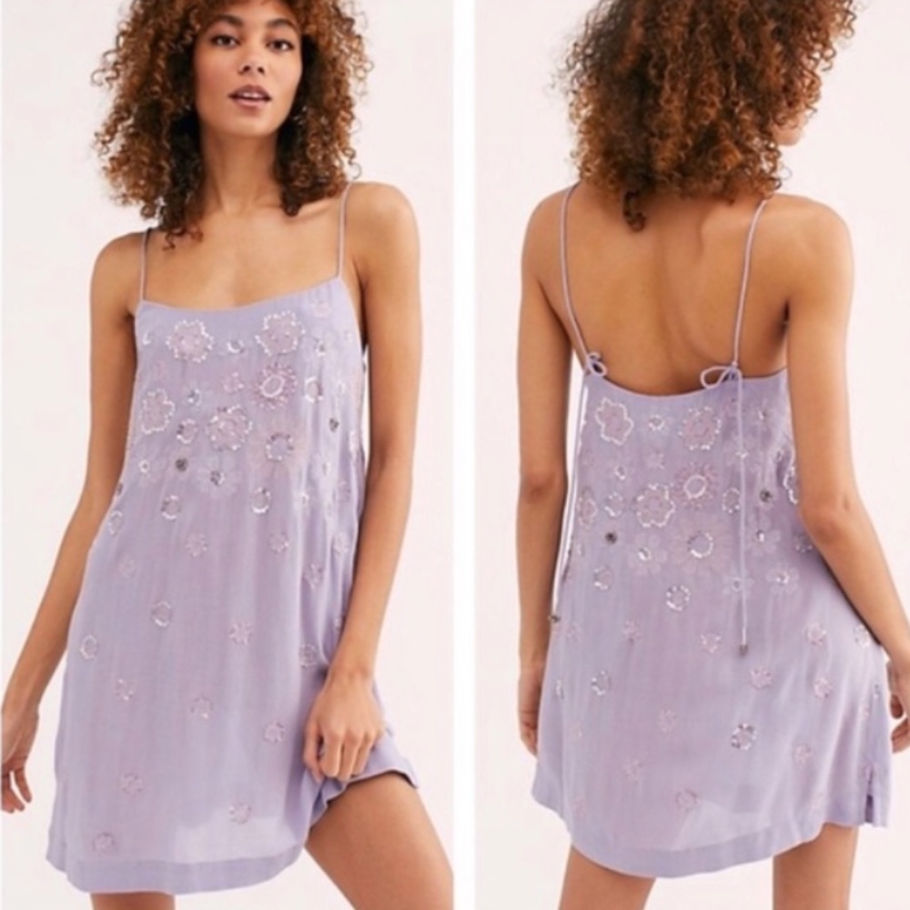 Free People Intimately Azealia Embellished Slip Dress in Light Purple